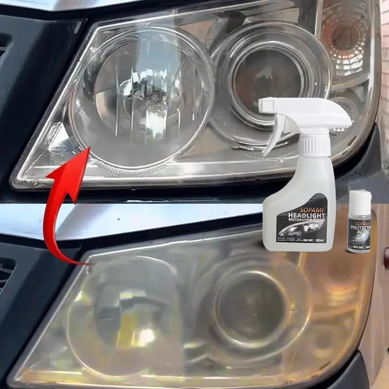 SOPAMI Car Headlight Restoration Kit Headlight Cleaner Restores Clear Yellowed Car Plastic and Protects from Re-Oxidation Includes Coating Agent and Towel, Sponge Wipe - Image 5